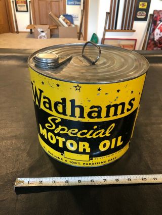Vintage Wadhams Special Motor Oil 2 1/2 Gallon 1937 Can