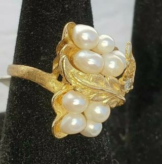 Vintage Estate 14k Yellow Gold Ring With Diamond And Pearls Sz 7 8.  3g