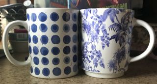 Tommy Bahama Coffee Or Tea Mugs Cups Blue White Tile Ceramic Large No Cracks