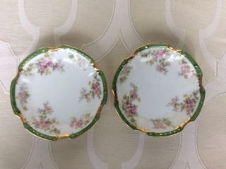 Pair Ls & S Lewis,  Straus & Sons Limoges France Hand Painted Dishes,  Green Pink