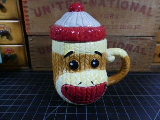 Vintage Sock Monkey Coffee Mug With Hat Lid Novelty