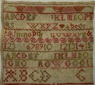SMALL EARLY 19TH CENTURY ALPHABET & MOTIF SAMPLER BY ANN GRAHAM AGED 14 - 1815 2
