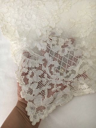 Antique French Tambour Net Lace Table Runner Cloth Color Ivory 12” X 45”