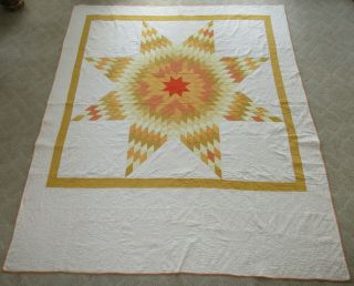 Vintage Early 20th C Hand Sewn Multi Color Applique Lone Star Pennsylvania Quilt