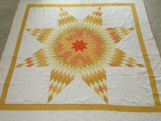 Vintage early 20th C Hand Sewn Multi Color Applique Lone Star Pennsylvania Quilt 2