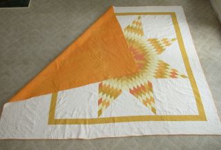 Vintage early 20th C Hand Sewn Multi Color Applique Lone Star Pennsylvania Quilt 3