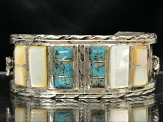 Vtg Old Pawn Navajo Mop Turquoise Sterling Silver Cuff Bracelet 49g