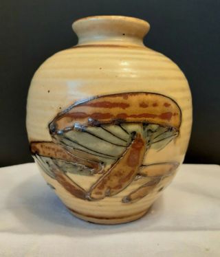 Vintage Pottery Vase 5 " Mushroom Decorated Ginger Jar Style Wony Ltd Japan