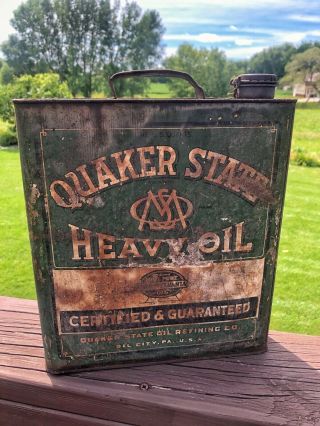 Early Vintage Quaker State Refining Co 5 Quart Motor Oil Square Slim Can