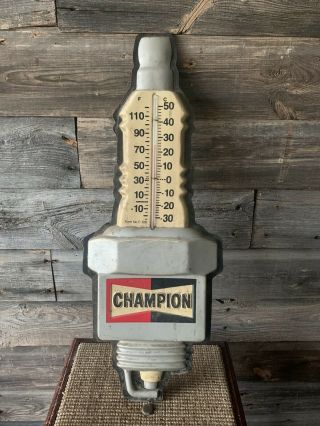 Vintage Champion Spark Plug Thermometer Plastic Advertising Sign Champion Spark