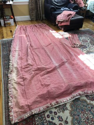 Pair Damask Curtains French C1900 Old Drapes Panels Pink Textiles 132” X 36”