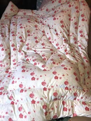 Lovely Antique/vintage Feather Eiderdown Quilt Bedspread Flower Print 53”x65”❤️