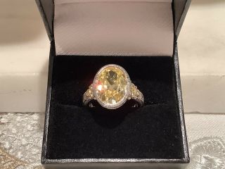 Jr Two Judith Ripka 925 Silver & 18k Gold Canary Crystal Vintage Look Ring Sz 7