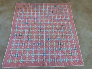 Antique Nine Patch Quilt - Pink 1920 - 1940