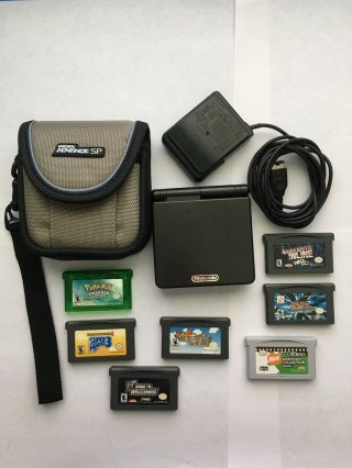Nintendo Gameboy Advance Sp 2002 With Adapter Case And 7 Games Classic Vintage