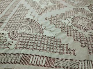 Antique Elaborate Drawnwork And Needle Lace Tablecloth 93 " By 74 "