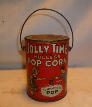 Vtg Antique Jolly Time Popcorn Tin Can