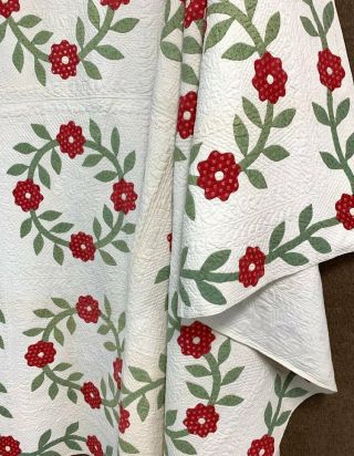 Early Maryland C 1850s Album Wreath Applique Quilt Turkey Red Lush Quilting