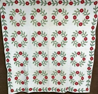 Early Maryland c 1850s ALBUM Wreath Applique Quilt Turkey Red LUSH Quilting 2