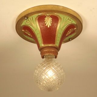 Vintage 1920s Victorian Art Deco Single - Light Flush Ceiling Fixture Restored