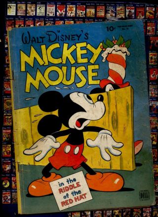 Mickey Mouse Walt Disney Four Color Comic 79 " Red Hat " 1945 Unrestored