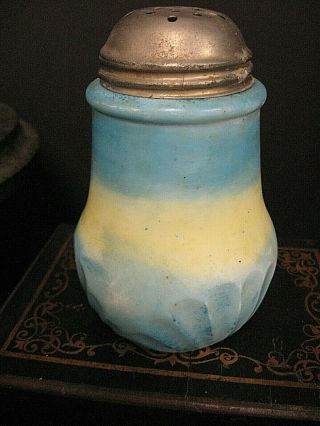 Antique Victorian Shaker Vintage Blue Milk Glass Sugar Shaker Or Muffineer