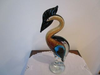 Vintage Murano Art Glass Large Bird Sculpture Figurine 14 1/4 " H Label