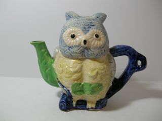 Vintage Ceramic Owl Teapot Tea Pot Branch Handle Japan Mij