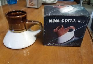 Vintage No - Spill Brown White Ceramic Travel Mug Cup - Non - Slip Motor Mug
