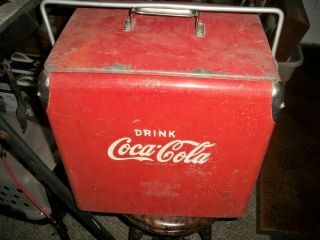 Vintage Coca - Cola Soda Cooler Carrier Metal With Tray Opener 1940 Circa Embossed