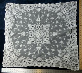 Antique French Tambour Net Lace Table Cloth Color Ivory 33” X 29”