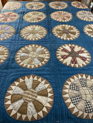 Wow Antqiue Handmade Hand Quilted Sunburst Quilt Circa Mid 1800s 68 " X 85 "