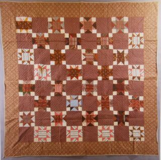 Great 19th C.  Antique " Evening Star " Patchwork Quilt Fabrics,  Hand Stitched