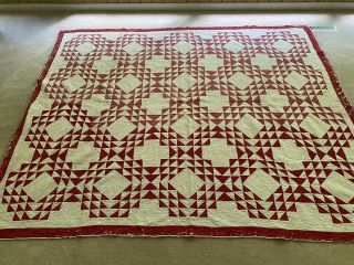 Antique Red And White Ocean Waves Cutter Quilt. 2
