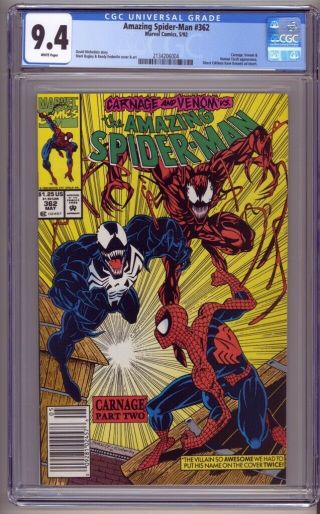 Spider - Man 362 Newsstand Edition Cgc 9.  4 Carnage Venom (1992)
