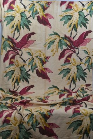 Bark Cloth Fabric Leaves Cotton Gold Maroon Green 40x74 Vintage