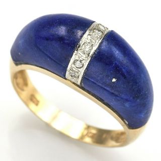 Vintage 14k Yellow Gold Diamond & Lapis Lazuli Band Ring 4.  5 Grams Size 6.  25