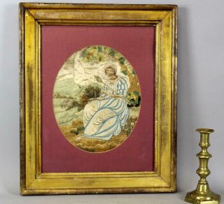 Extremely Rare 18th C Needlework - Stumpwork & Painted Picture Of Young Woman
