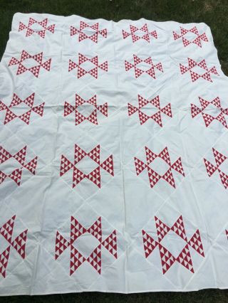 Wonderful Antique Red White Flying Geese Quilt Top Dated 1884