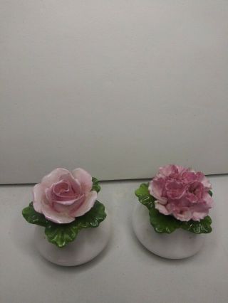 Vintage Aynsley English Bone China Flower Salt And Pepper Shaker Pink Flowers