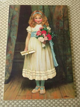 Vintage Hand Embroidered Picture On Hand Painted Background - Sweet Little Girl