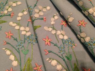 Vintage Fairistytch Hand Embroidered Tablecloth Lily Of The Valley Exquisite
