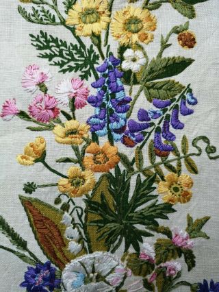 Vintage Hand Embroidered Wild Flower Panel Designer Gocken Jobs Mcm Fabric
