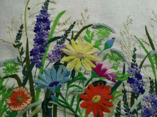 Vintage Hand Embroidered Woolwork Panel Wildflowers Colourful Large