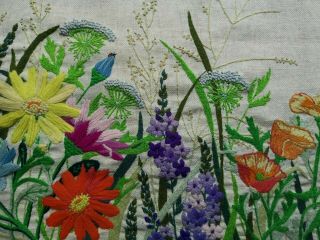 VINTAGE HAND EMBROIDERED WOOLWORK PANEL WILDFLOWERS COLOURFUL LARGE 2