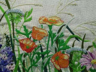 VINTAGE HAND EMBROIDERED WOOLWORK PANEL WILDFLOWERS COLOURFUL LARGE 3