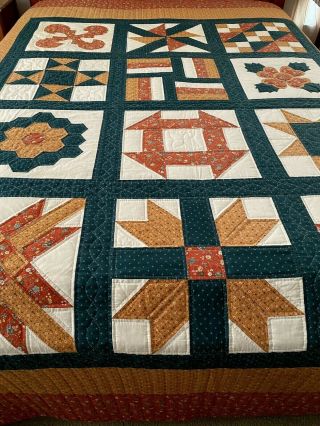 Omg Vintage Handmade Well Quilted By Hand Sampler Quilt Signed Dated 91 " X 107 "