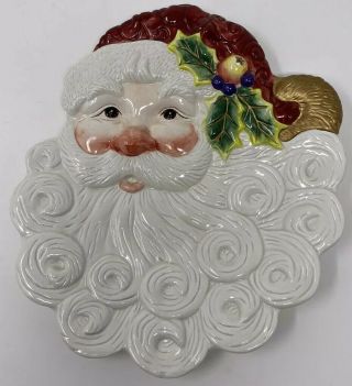 Fitz And Floyd Christmas Santa Face Canape Ceramic Platter Plate