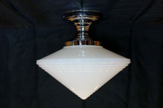 Vintage Art Deco Milk Glass Globe Ceiling Light With Chrome Plated Base - Medium