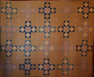 Unwashed Holmes County Ohio Blue And Beige Vintage Antique Quilt